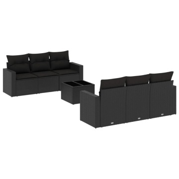 Set canapele de grădină cu perne, 7 piese, negru, poliratan - Img 2