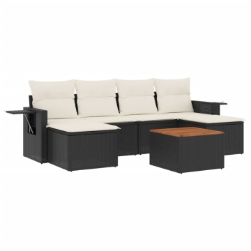 Set canapele de grădină cu perne, 7 piese, negru, poliratan - Img 2