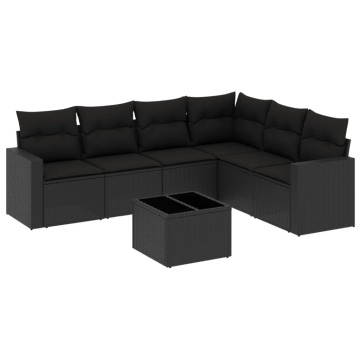 Set canapele de grădină cu perne, 7 piese, negru, poliratan - Img 2
