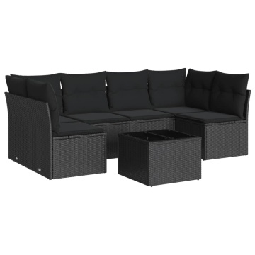 Set canapele de grădină cu perne, 7 piese, negru, poliratan - Img 2