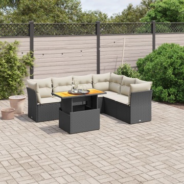 Set canapele de grădină cu perne, 7 piese, negru, poliratan - Img 1