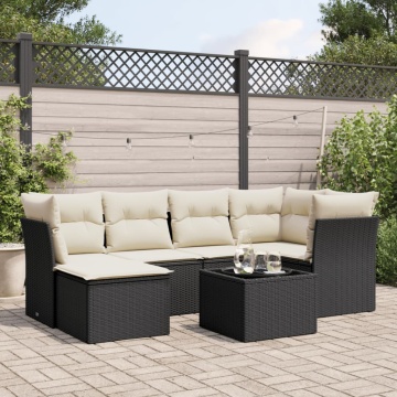 Set canapele de grădină cu perne, 7 piese, negru, poliratan - Img 1