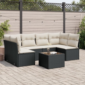 Set canapele de grădină cu perne, 7 piese, negru, poliratan - Img 1