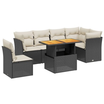 Set canapele de grădină cu perne, 7 piese, negru, poliratan - Img 2