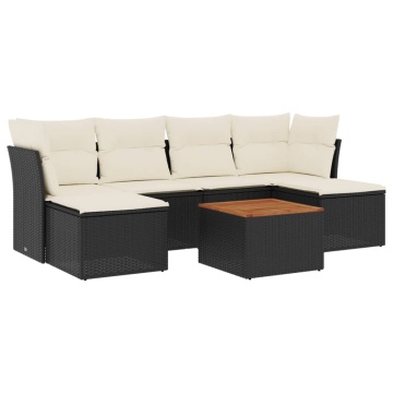 Set canapele de grădină cu perne, 7 piese, negru, poliratan - Img 2