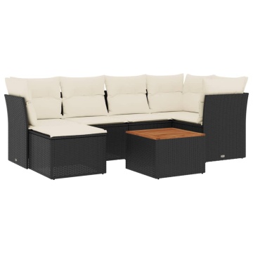 Set canapele de grădină cu perne, 7 piese, negru, poliratan - Img 2
