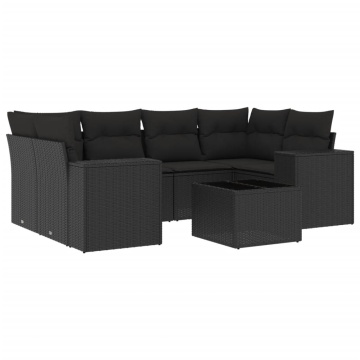 Set canapele de grădină cu perne, 7 piese, negru, poliratan - Img 2