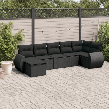 Set canapele de grădină cu perne, 7 piese, negru, poliratan - Img 1