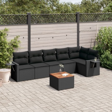 Set canapele de grădină cu perne, 7 piese, negru, poliratan - Img 1