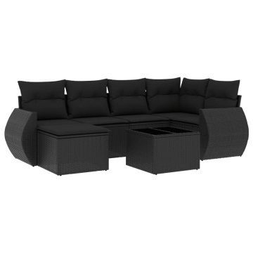 Set canapele de grădină cu perne, 7 piese, negru, poliratan - Img 2