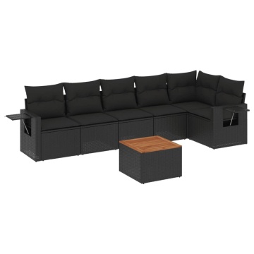 Set canapele de grădină cu perne, 7 piese, negru, poliratan - Img 2