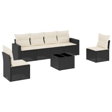 Set canapele de grădină cu perne, 7 piese, negru, poliratan - Img 2