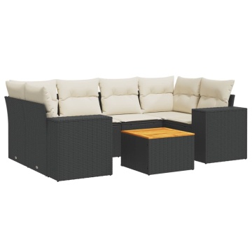 Set canapele de grădină cu perne, 7 piese, negru, poliratan - Img 2