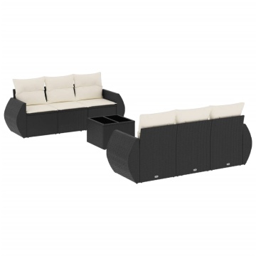 Set canapele de grădină cu perne, 7 piese, negru, poliratan - Img 2