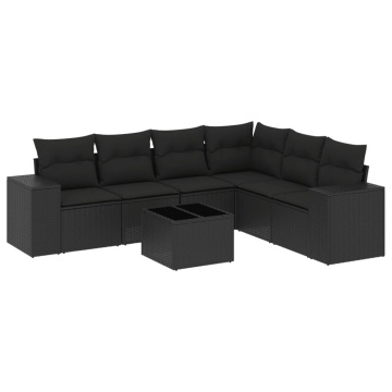 Set canapele de grădină cu perne, 7 piese, negru, poliratan - Img 2