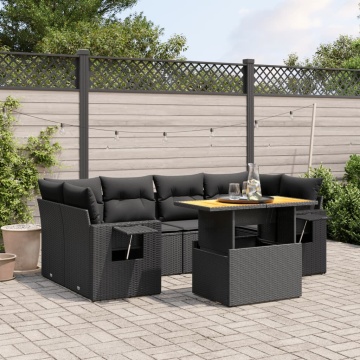 Set canapele de grădină cu perne, 7 piese, negru, poliratan - Img 1