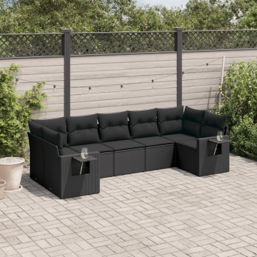 Set canapele de grădină cu perne, 7 piese, negru, poliratan - Img 1