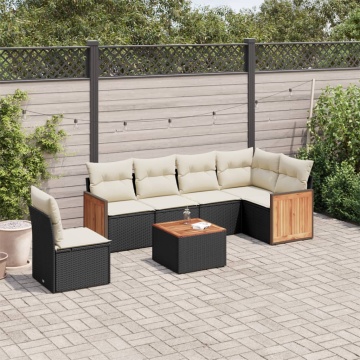 Set canapele de grădină cu perne, 7 piese, negru, poliratan - Img 1