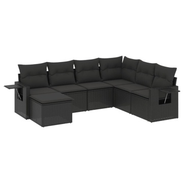 Set canapele de grădină cu perne, 7 piese, negru, poliratan - Img 2