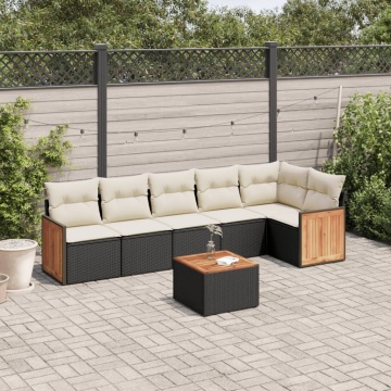 Set canapele de grădină cu perne, 7 piese, negru, poliratan - Img 1