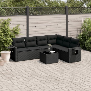 Set canapele de grădină cu perne, 7 piese, negru, poliratan - Img 1