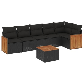 Set canapele de grădină cu perne, 7 piese, negru, poliratan - Img 2