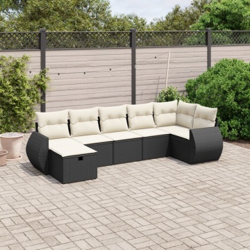 Set canapele de grădină cu perne, 7 piese, negru, poliratan - Img 1
