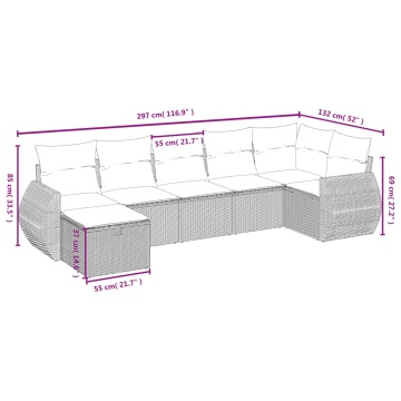 Set canapele de grădină cu perne, 7 piese, negru, poliratan - Img 4