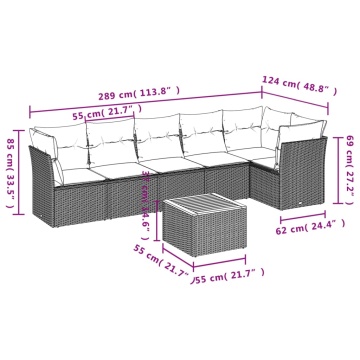 Set canapele de grădină cu perne, 7 piese, negru, poliratan - Img 3