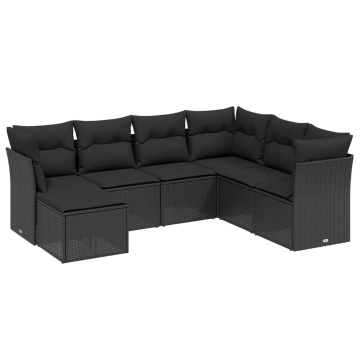 Set canapele de grădină cu perne, 7 piese, negru, poliratan - Img 2