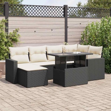 Set canapele de grădină cu perne, 7 piese, negru, poliratan - Img 1