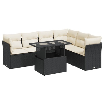 Set canapele de grădină cu perne, 7 piese, negru, poliratan - Img 2