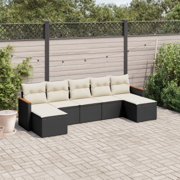 Set canapele de grădină cu perne, 7 piese, negru, poliratan - Img 1