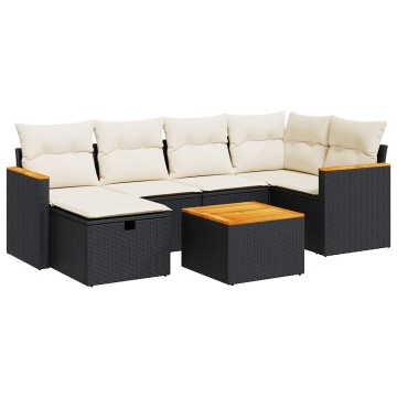 Set canapele de grădină cu perne, 7 piese, negru, poliratan - Img 2