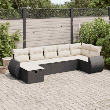 Set canapele de grădină cu perne, 7 piese, negru, poliratan - Img 1
