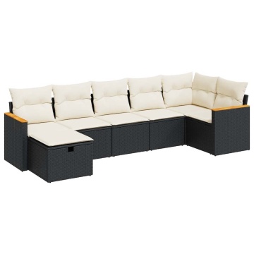 Set canapele de grădină cu perne, 7 piese, negru, poliratan - Img 2