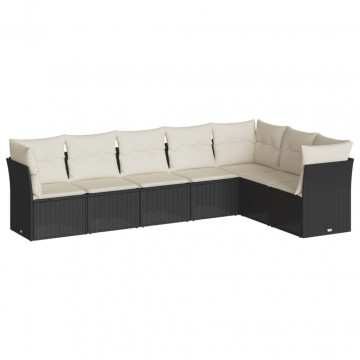 Set canapele de grădină cu perne, 7 piese, negru, poliratan - Img 2