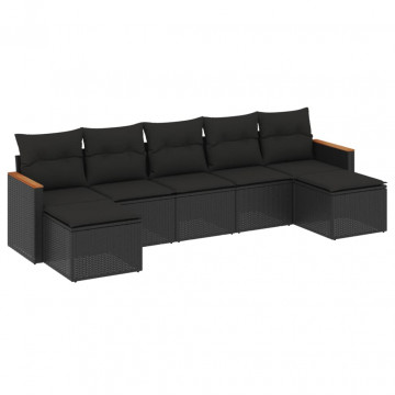Set canapele de grădină cu perne, 7 piese, negru, poliratan - Img 2