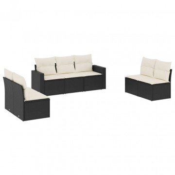 Set canapele de grădină cu perne, 7 piese, negru, poliratan - Img 2