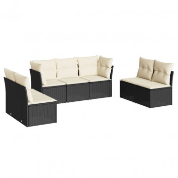 Set canapele de grădină cu perne, 7 piese, negru, poliratan - Img 2