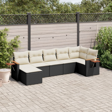 Set canapele de grădină cu perne, 7 piese, negru, poliratan - Img 1