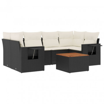 Set canapele de grădină cu perne, 7 piese, negru, poliratan - Img 2