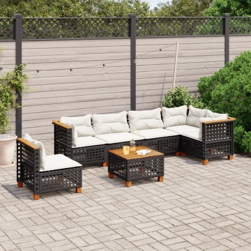 Set canapele de grădină cu perne, 7 piese, negru, poliratan - Img 1