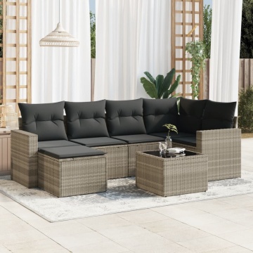 Set canapele de grădină cu perne, 7piese gri deschis poliratan - Img 1