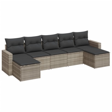 Set canapele de grădină cu perne, 7piese gri deschis poliratan - Img 2