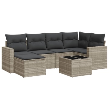 Set canapele de grădină cu perne, 7piese gri deschis poliratan - Img 2