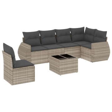 Set canapele de grădină cu perne, 7piese gri deschis poliratan - Img 2