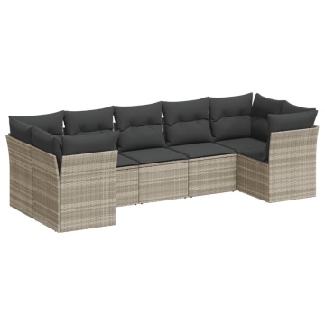 Set canapele de grădină cu perne, 7piese gri deschis poliratan - Img 2