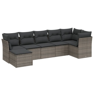 Set canapele de grădină cu perne, 7piese gri deschis poliratan - Img 2