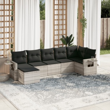 Set canapele de grădină cu perne, 7piese gri deschis poliratan - Img 1